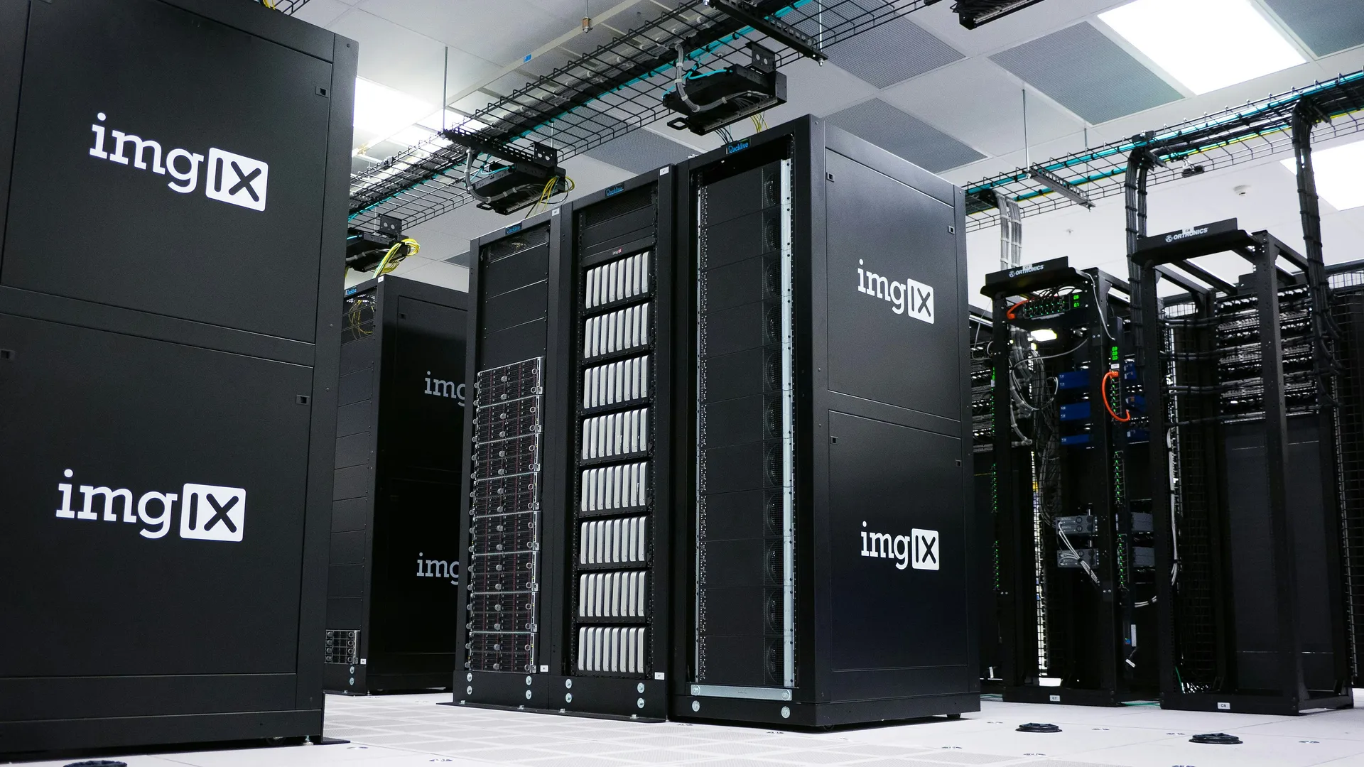 Data center server room with security monitoring